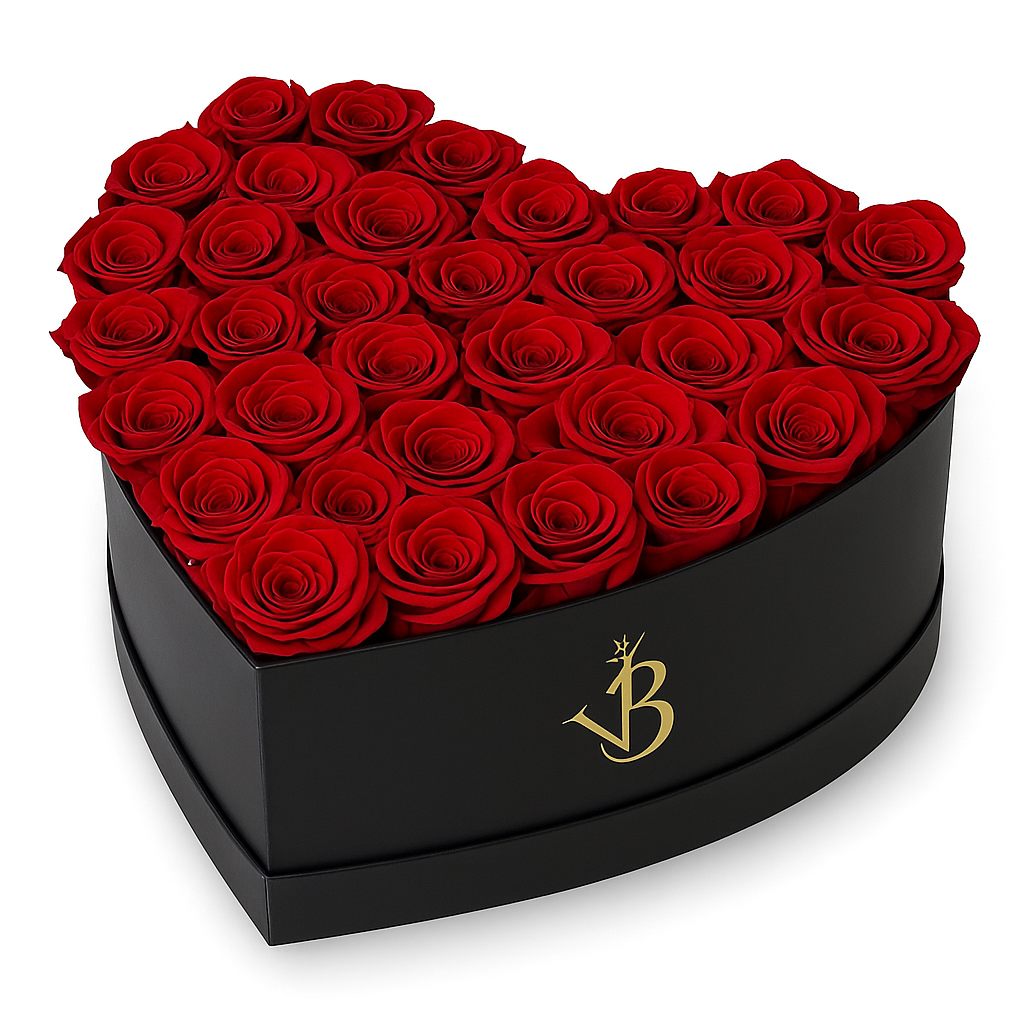 Coffret en forme de cœur avec 30 roses éternelles
