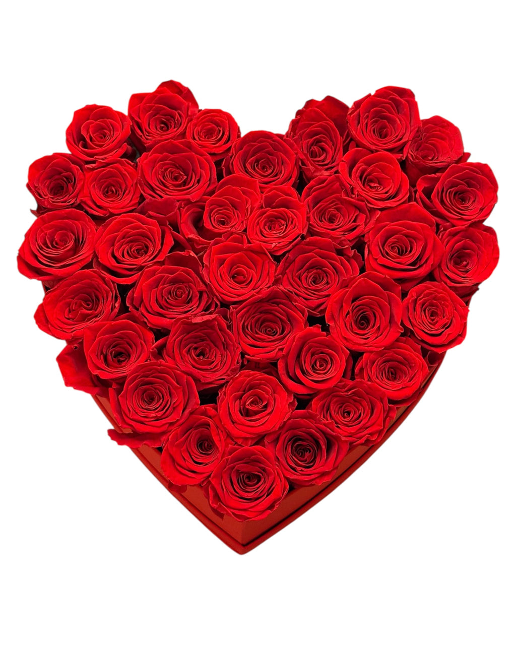 Coffret en forme de cœur avec roses rouges – Disponible en 3 tailles