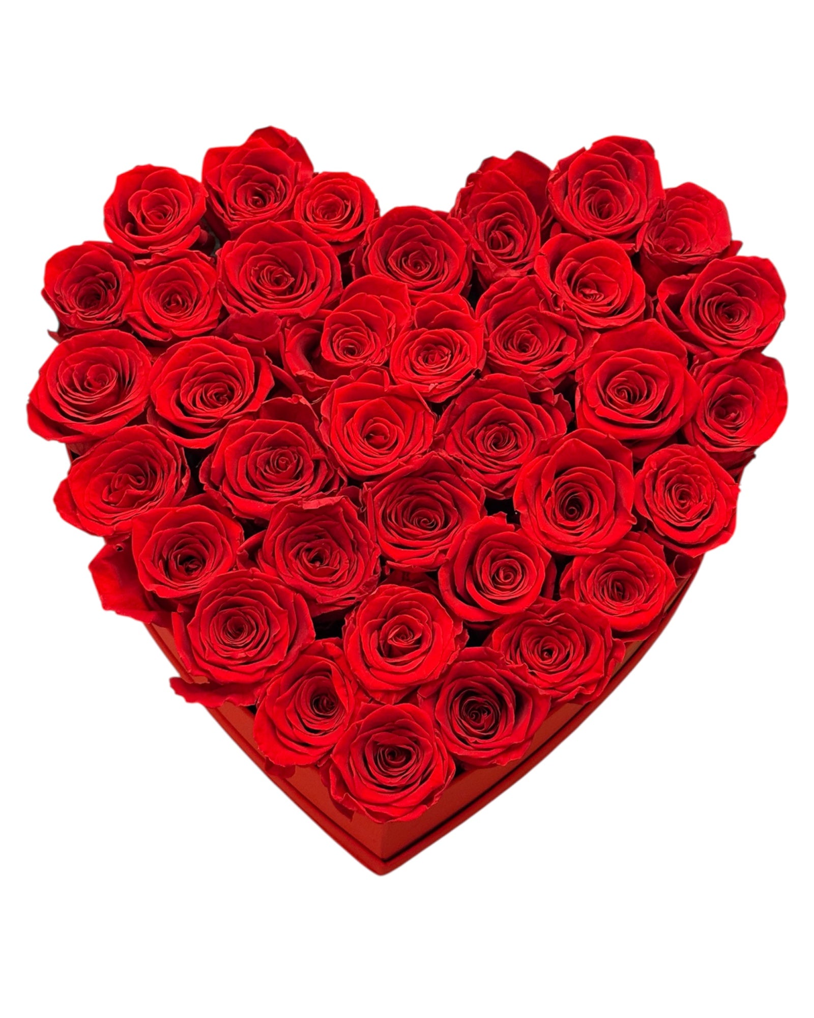 Coffret en forme de cœur avec roses rouges – Disponible en 3 tailles