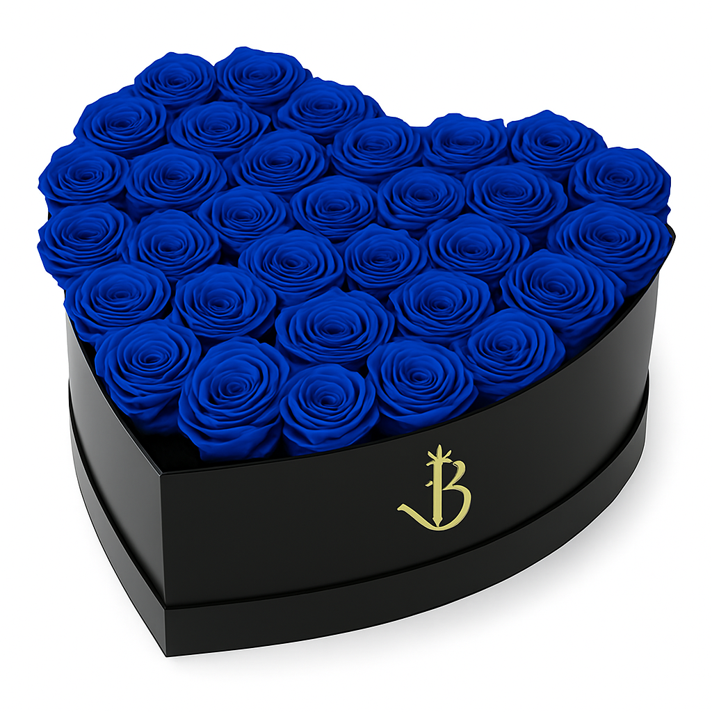 Coffret en forme de cœur avec 30 roses éternelles