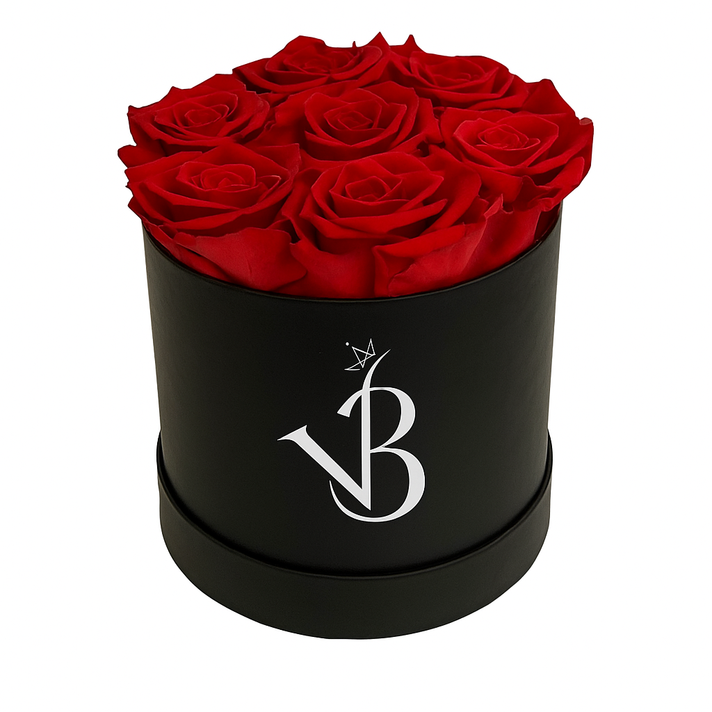 Coffret rond de roses stabilisées –boîte noire
